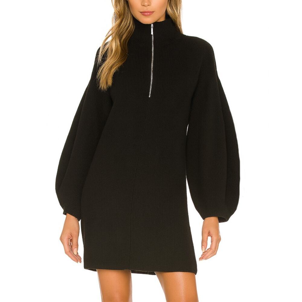 GESTUZ Black Zip Front Knit Mini Sweater Dress Size M